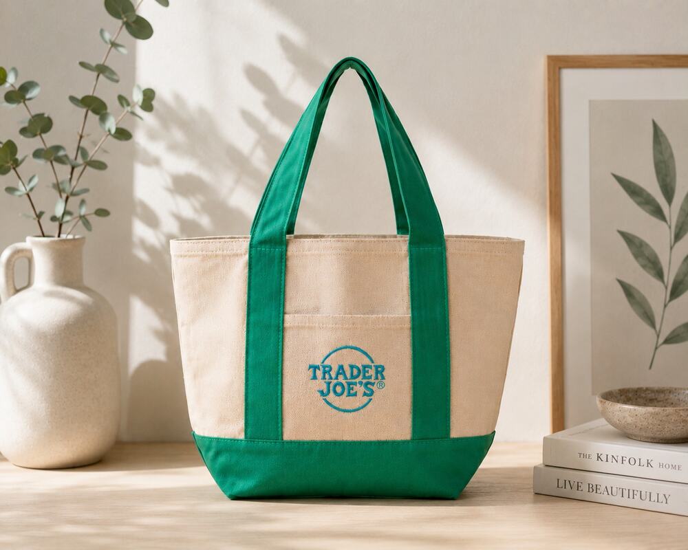 Trader Joe's Mini Pastel Canvas Tote Bag Green Reusable Canvas Shopping Bag New